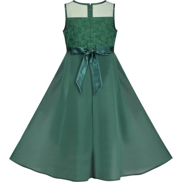 🆕Girls Green Rhinestone Chiffon Bridesmaid Dance Ball Maxi Gown Dress - Picture 2 of 6